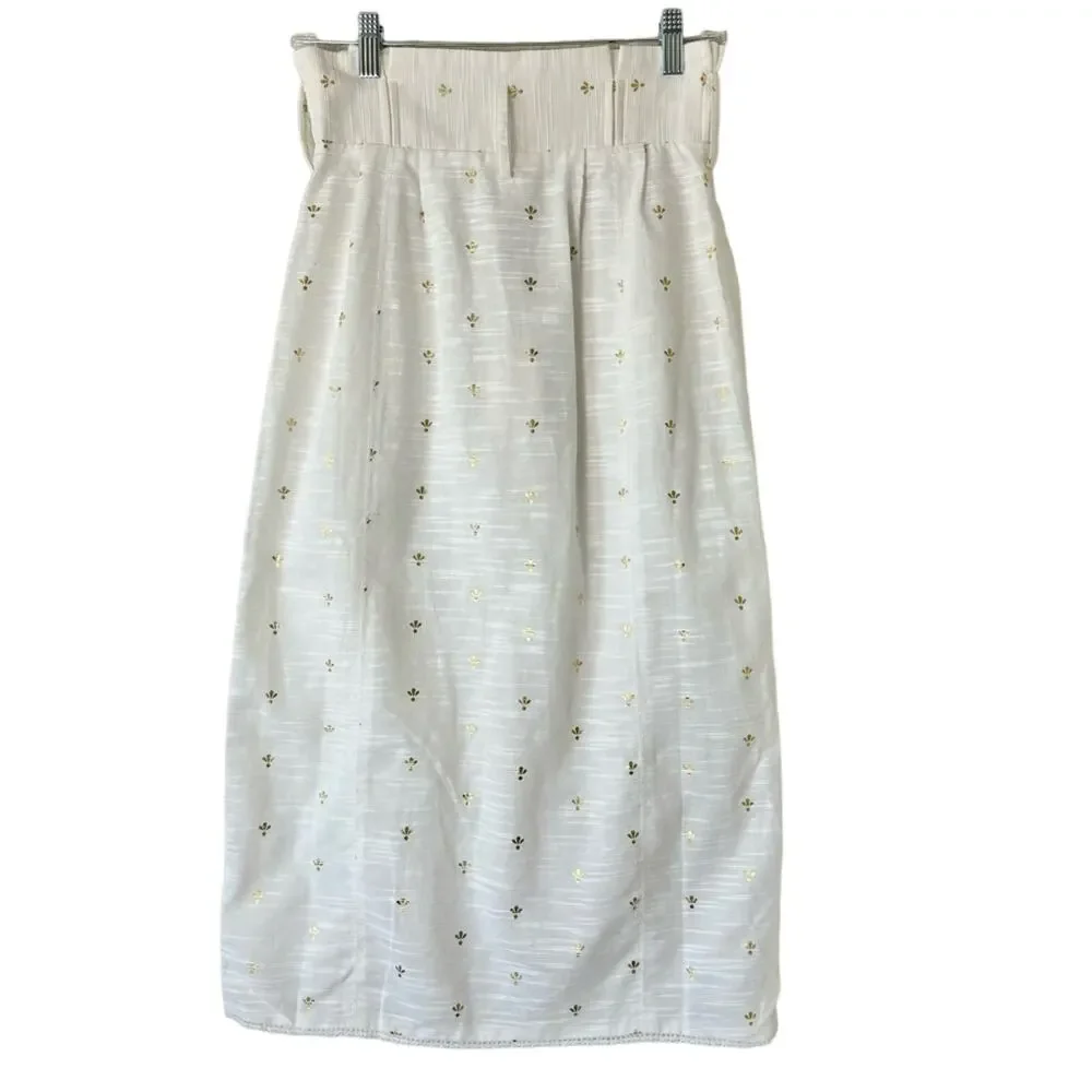 Tularosa White & Metallic Gold Midi Skirt Size Small